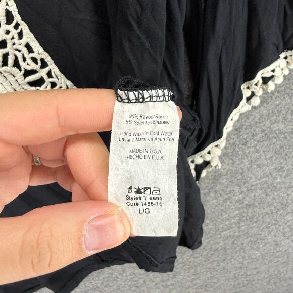 The Hanger Blouse Women L Large Black Cross Embroidered 3/4 Sleeve Round Neck - Picture 4 of 7